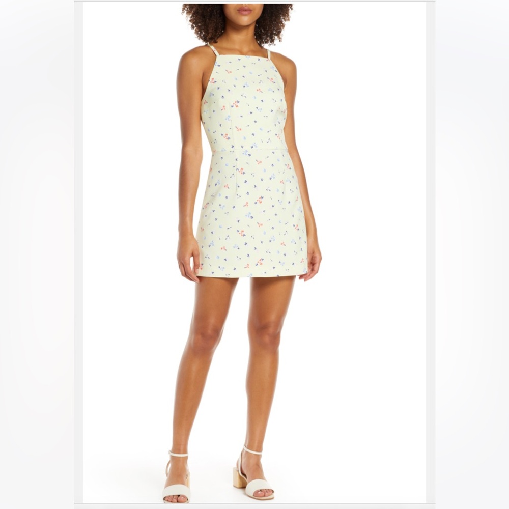 French Connection Pale Yellow Mini Dress with Multicolor Floral Print